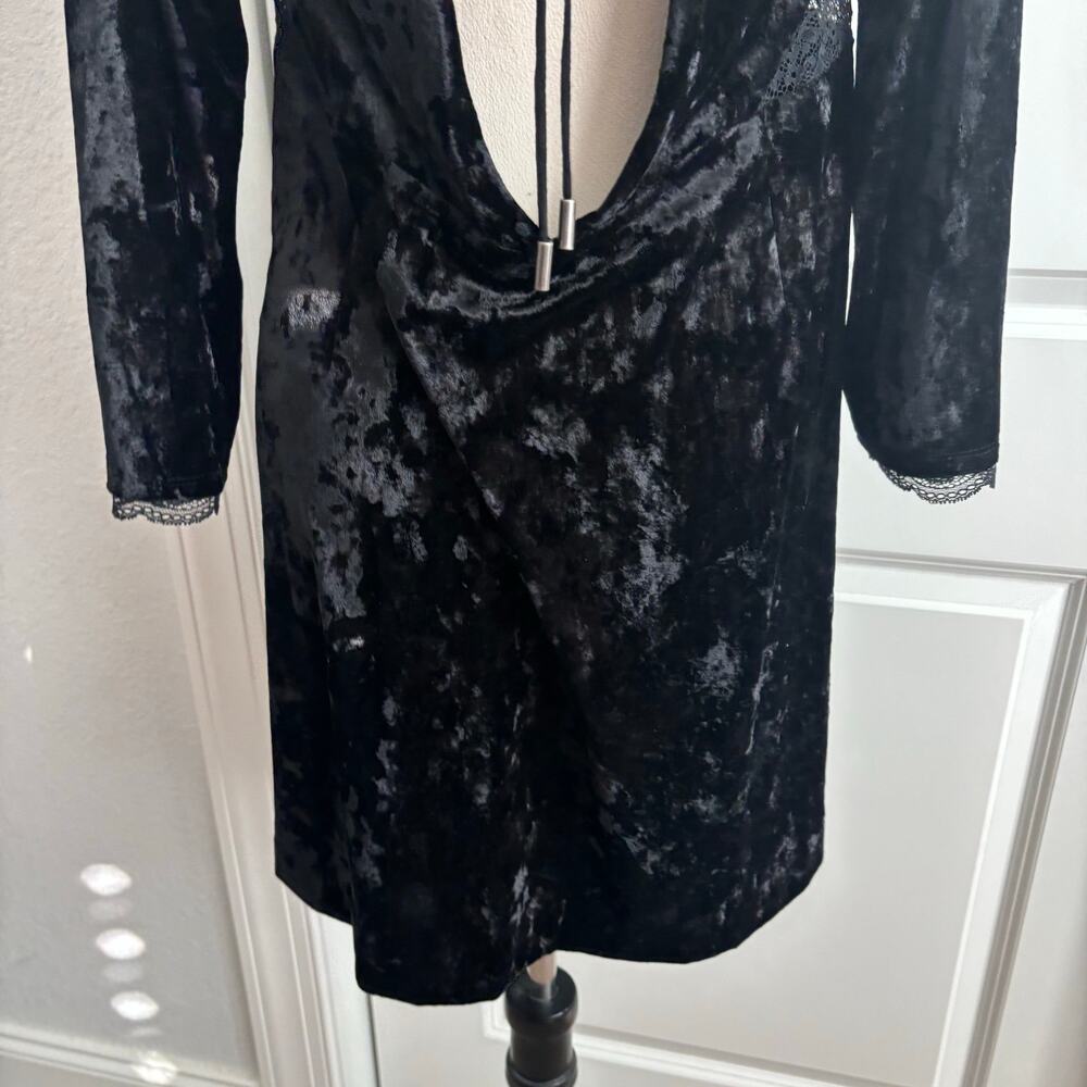 Free People Kat Black Crushed Velvet & Lace Mini Dress XL Whimsygoth Witchy - Picture 9 of 15